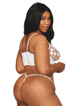 Bustier blanc avec armatures grande taille, en satin et dentelle florale - DG13262XWHT